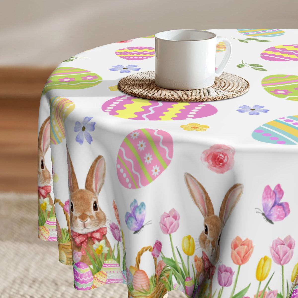 Imiss Floral Round Tablecloth Durable Washable Table Cover Bohemian Blue Red Floral Branches Decorative Farmhouse Table Cloth 60 Inch for Kitchen Dining Party Camping