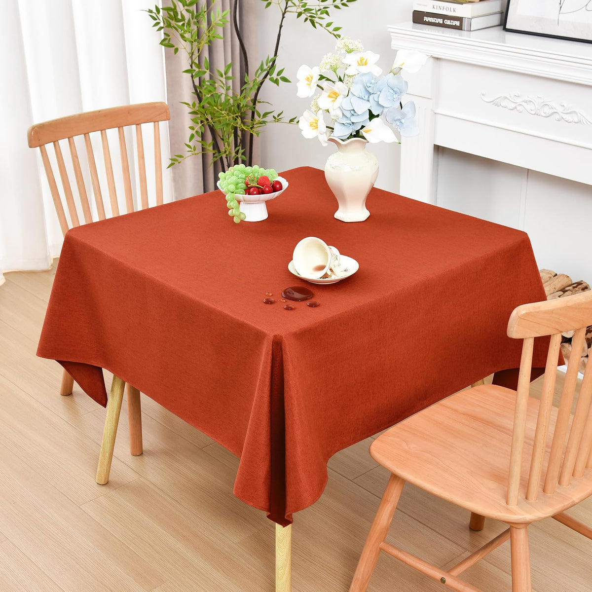 Wolkemer Oval Tablecloth 60 x 84 Inches Faux Linen Water Resistant