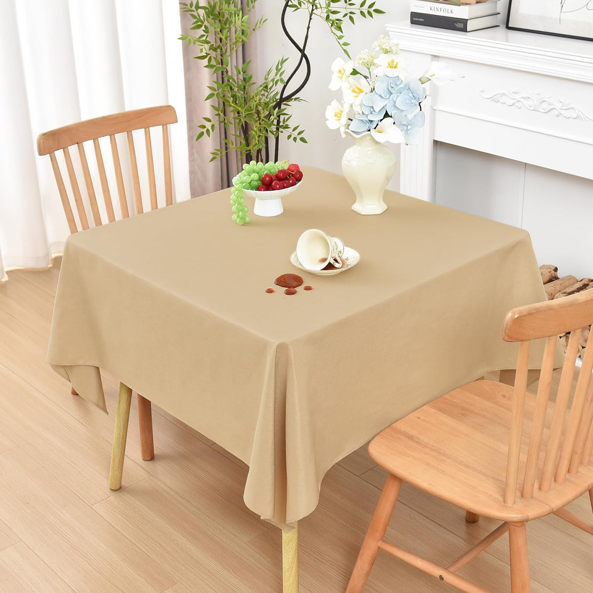 Wolkemer Oval Tablecloth 60 x 84 Inches Faux Linen Water Resistant