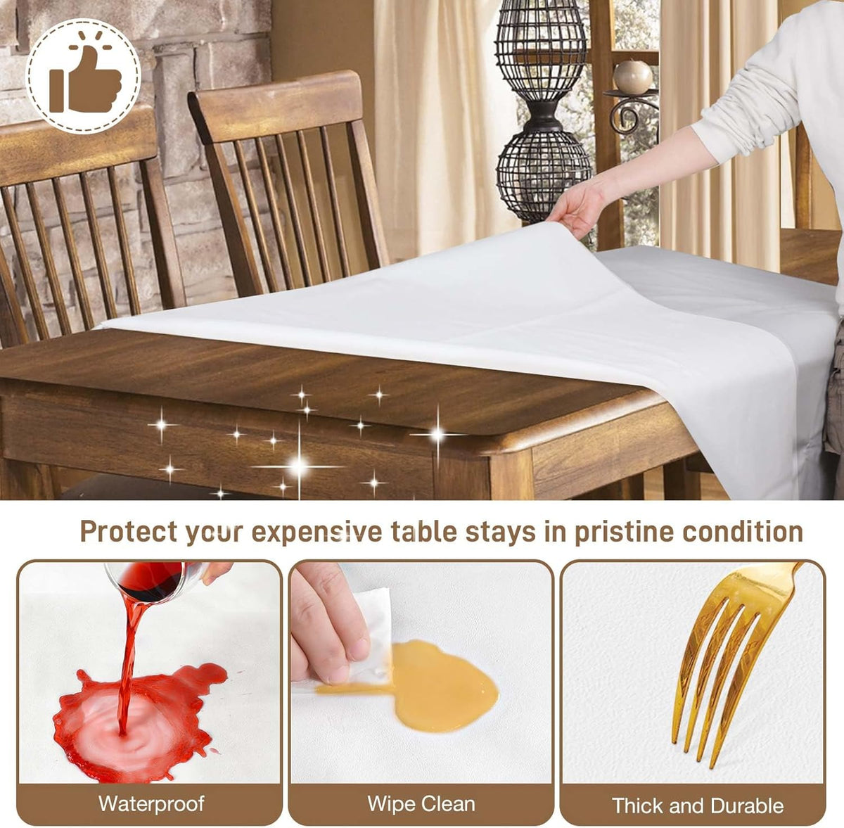 Table Protector Pad with Flannel Backing, Heavy-Duty Vinyl Table Padding Under Tablecloth, Waterproof, Heat Resistant, 72 x 54 inches, Rectangular