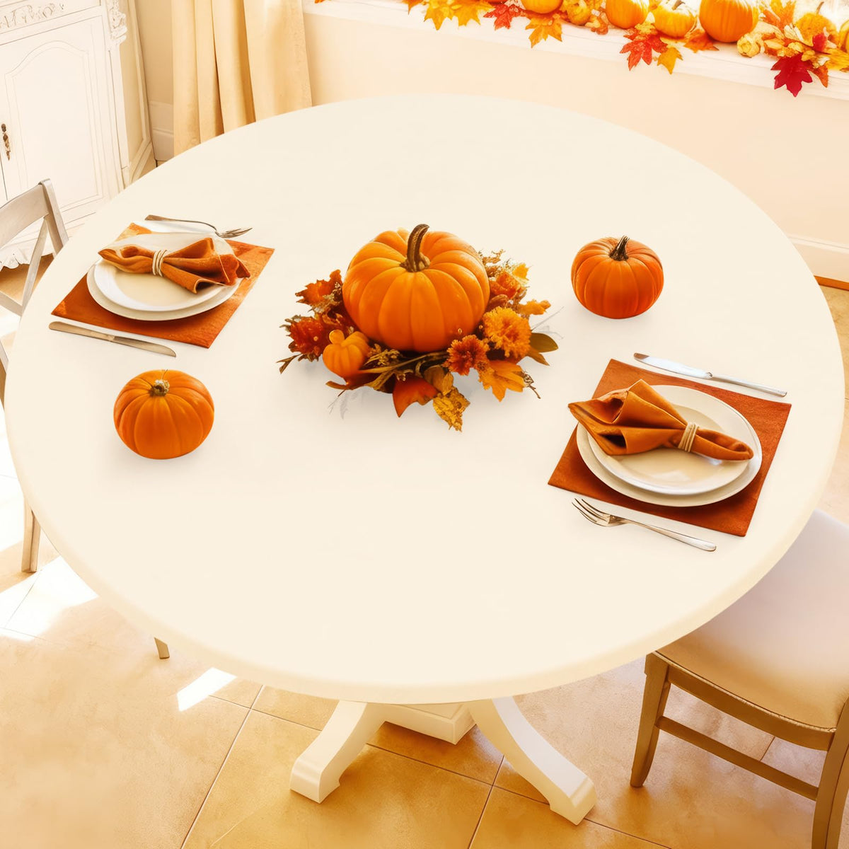 Moosfor Spandex Round Tablecloth, Fitted Table Cloth for 45"-56" Tables