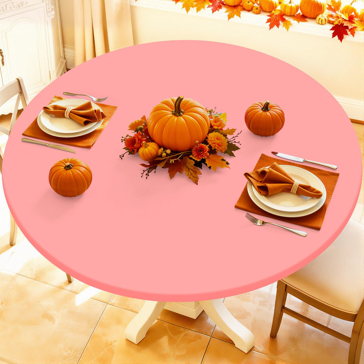 Moosfor Spandex Round Tablecloth, Fitted Table Cloth for 45"-56" Tables