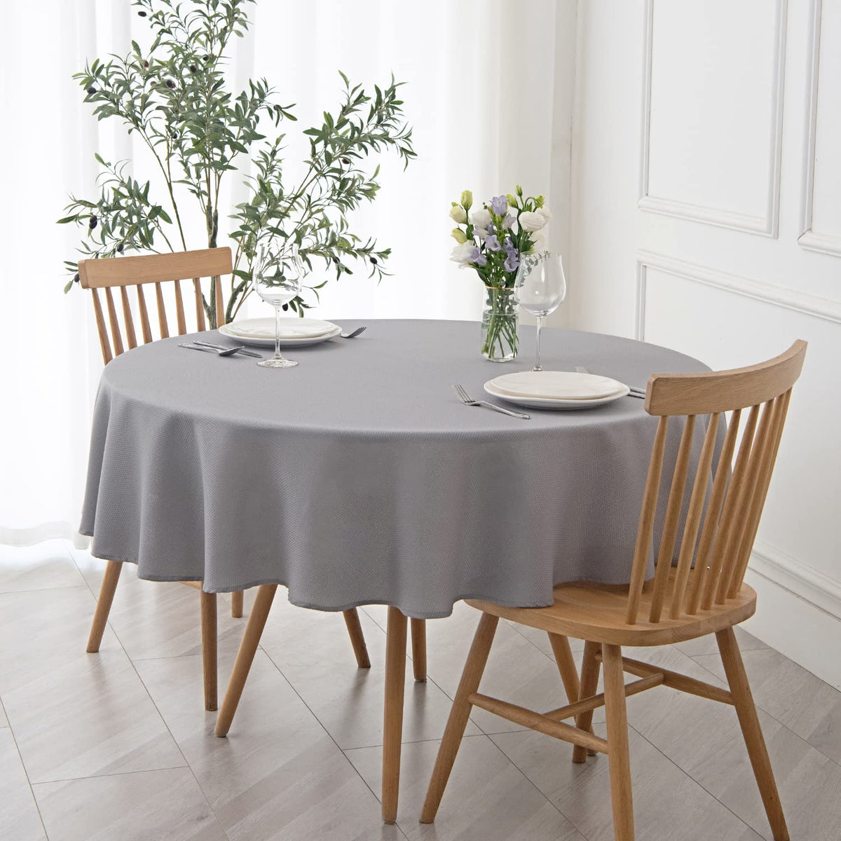 maxmill Rectangle Textured Tablecloth Waterproof Spillproof Wrinkle Free Table Cloth, Kitchen Dining Tabletop Decoration, Fabric Table Cover for Outdoor and Indoor Use, 52 x 70 Inch, Beige