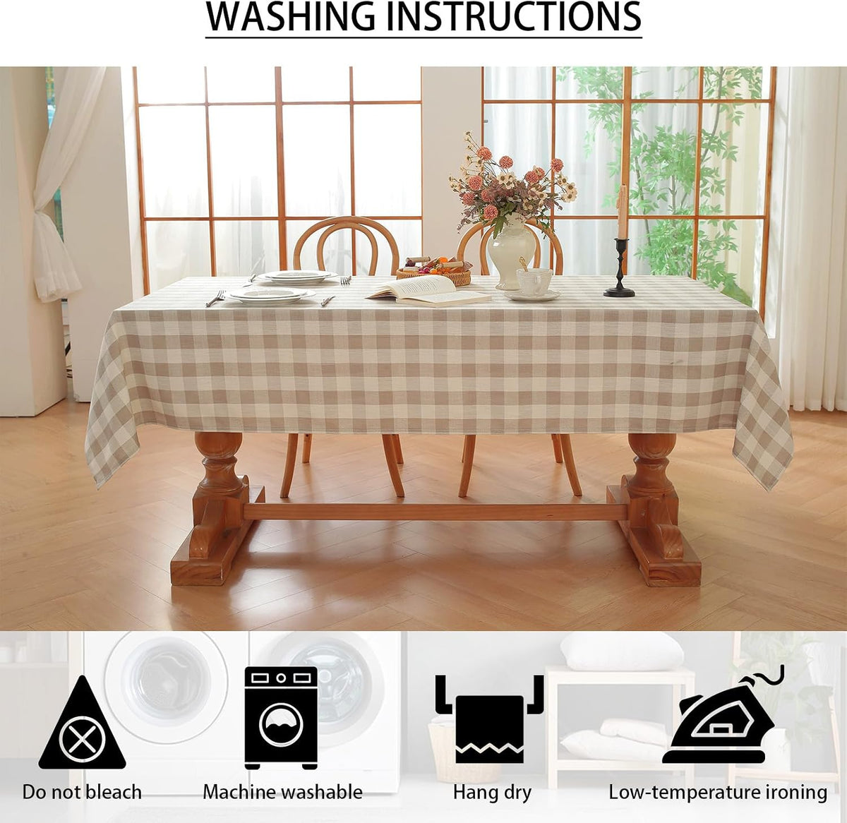 Gingham Tablecloths Rectangular Washable Picnic Table Cover 55”x 70”