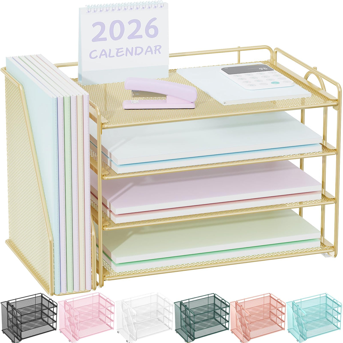 Spacrea 4-Tier Paper Organizer for Desk with File Organizer