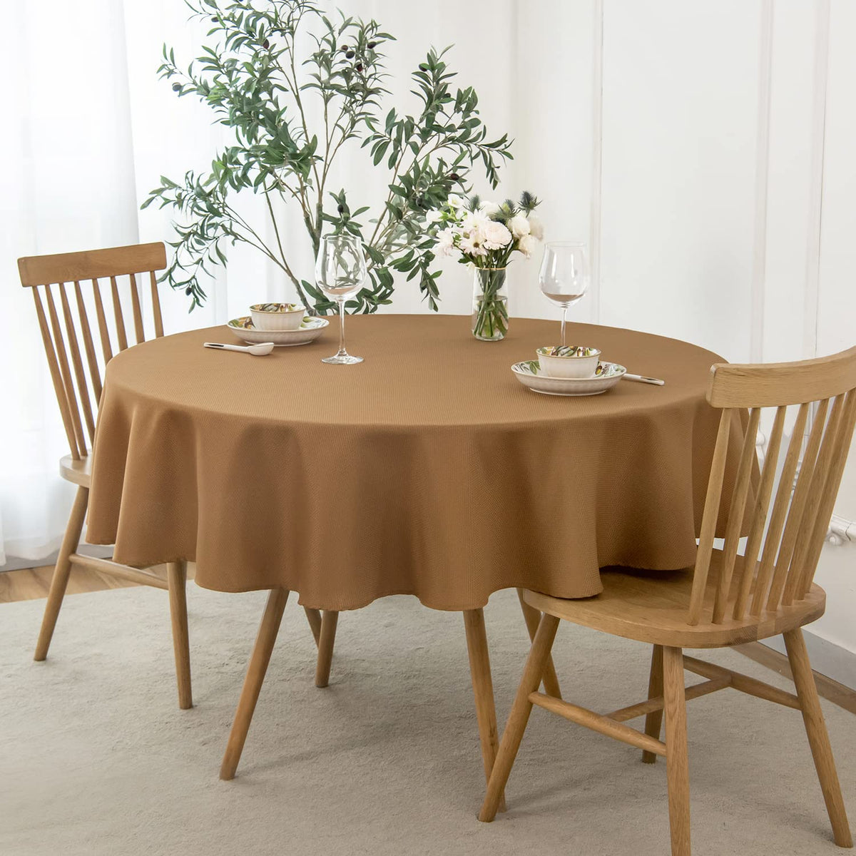 maxmill Rectangle Textured Tablecloth Waterproof Spillproof Wrinkle Free Table Cloth, Kitchen Dining Tabletop Decoration, Fabric Table Cover for Outdoor and Indoor Use, 52 x 70 Inch, Beige