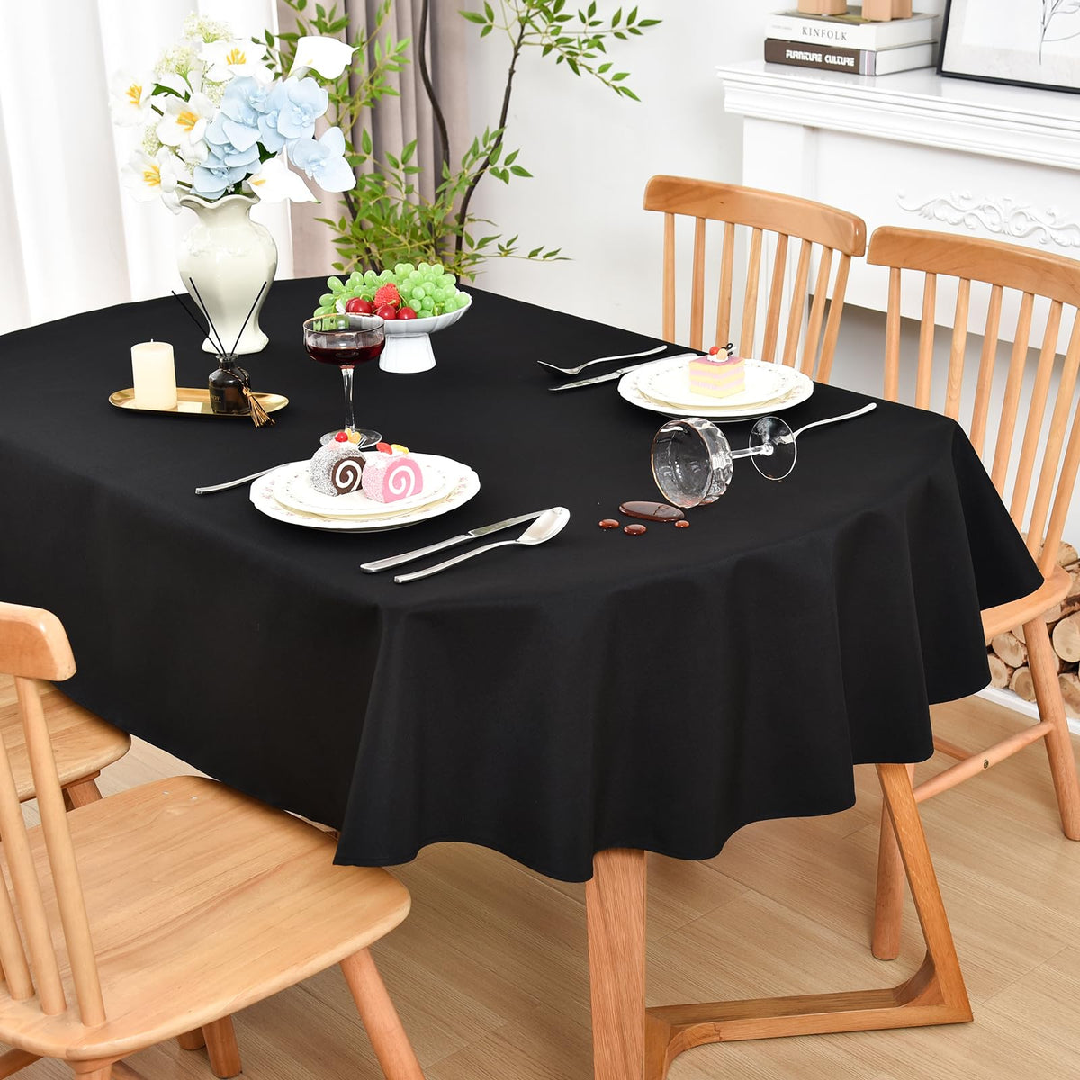 Wolkemer Oval Tablecloth 60 x 84 Inches Faux Linen Water Resistant