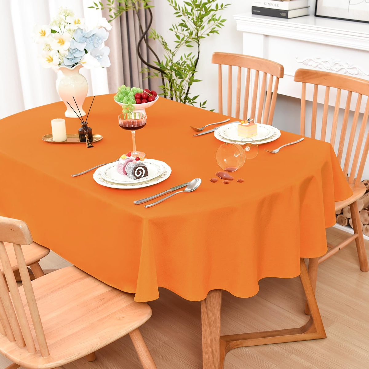 Wolkemer Oval Tablecloth 60 x 84 Inches Faux Linen Water Resistant