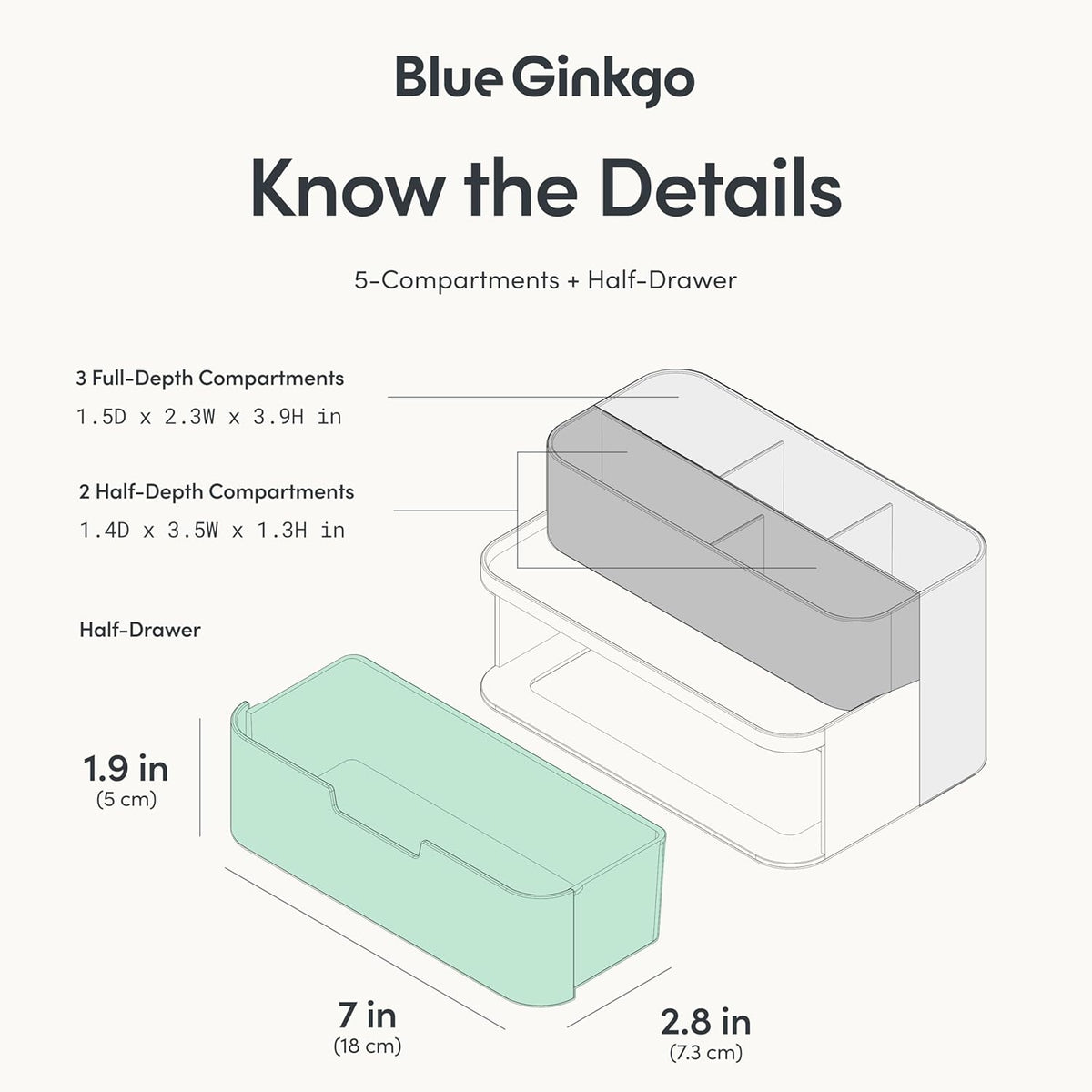BLUE GINKGO Compact Desk Organizer, Blue, Made in Korea