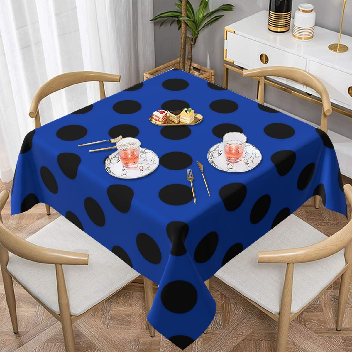 Square Tablecloth Black Polka Dots on Red Table Cover Washable Table Cloths for Kitchen Dinning Party Tabletop Modern Decoration 60 x 60inch