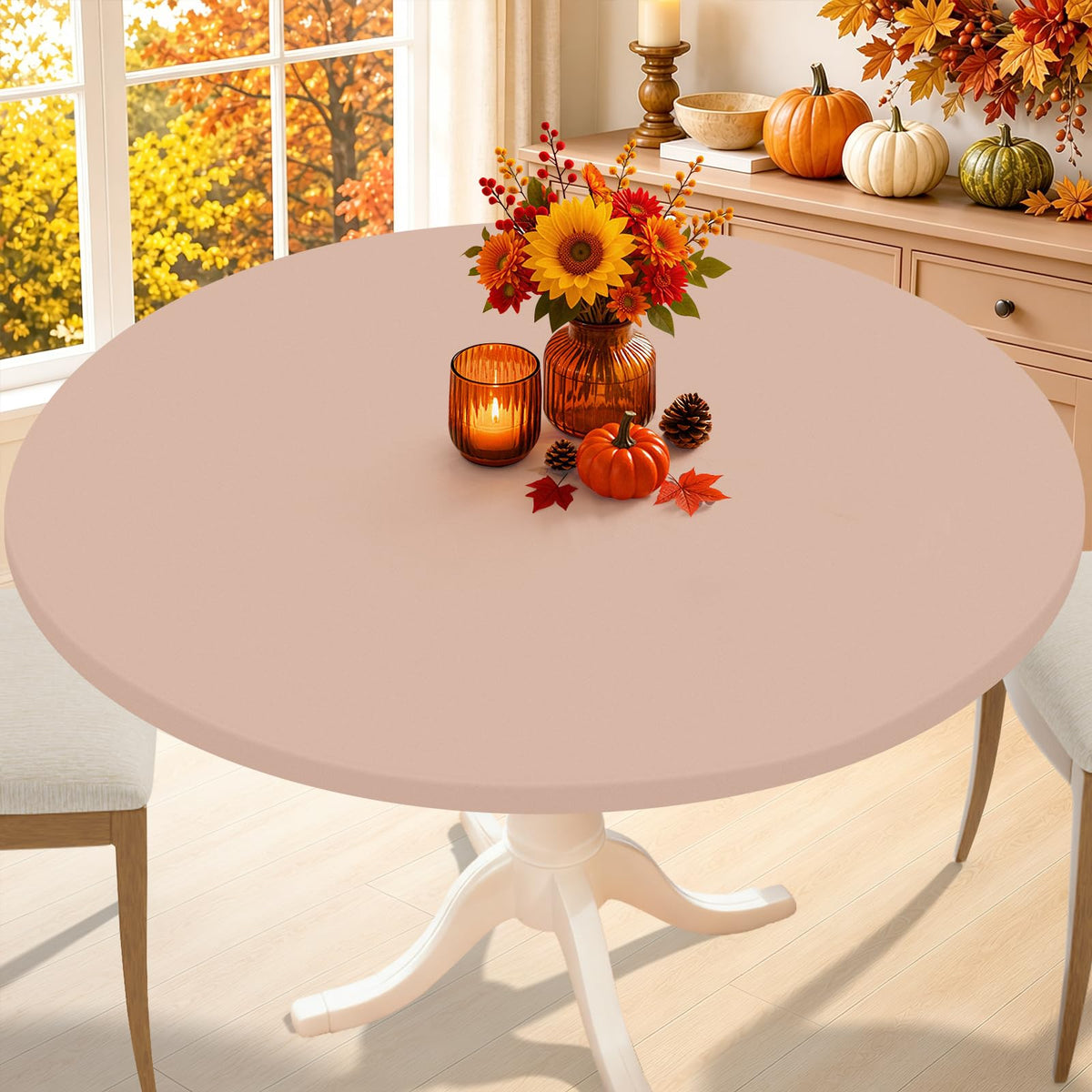 Smiry Thanksgiving Round Spandex Tablecloth, Fitted Cover for 36"-44" Table