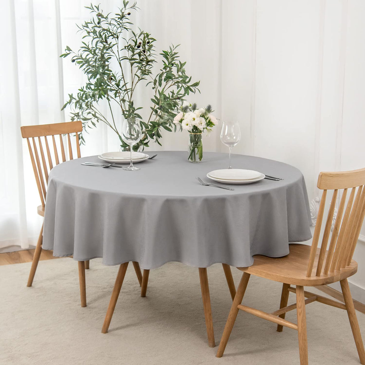 maxmill Rectangle Slubby Textured Tablecloth Waterproof Spillproof Wrinkle Free Table Cloth, Kitchen Dining Tabletop Decoration, Fabric Table Cover for Holiday Dinner Parties, 52 x 70 Inch, Beige
