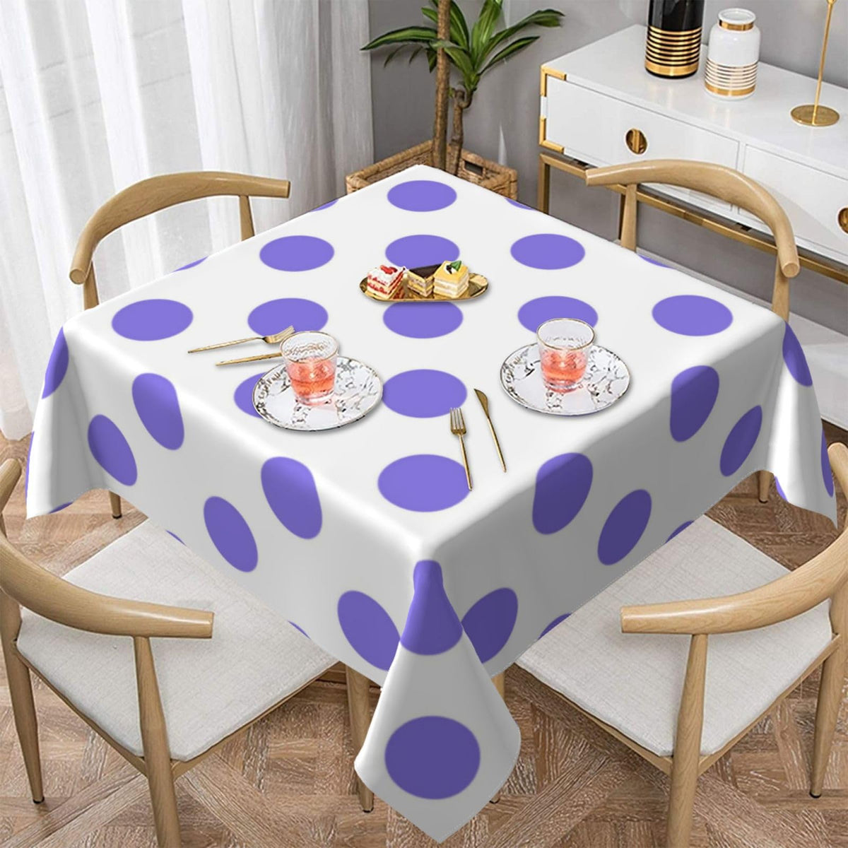 Square Tablecloth Black Polka Dots on Red Table Cover Washable Table Cloths for Kitchen Dinning Party Tabletop Modern Decoration 60 x 60inch