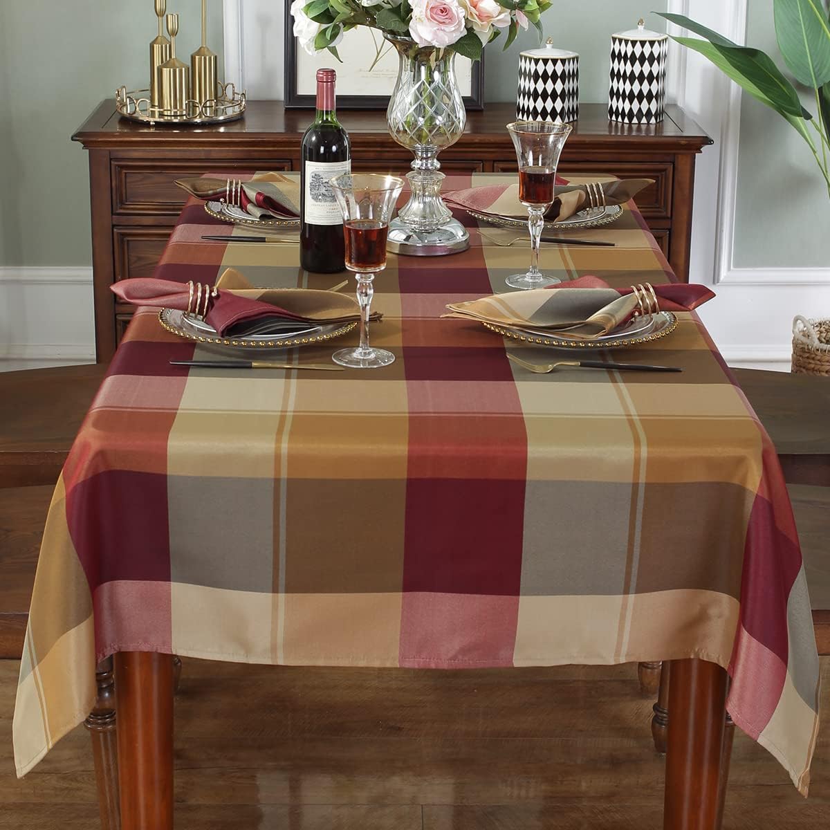 SASTYBALE Rectangle Tablecloth 52 x 70 Inch, Red, Checkered Table Cloths