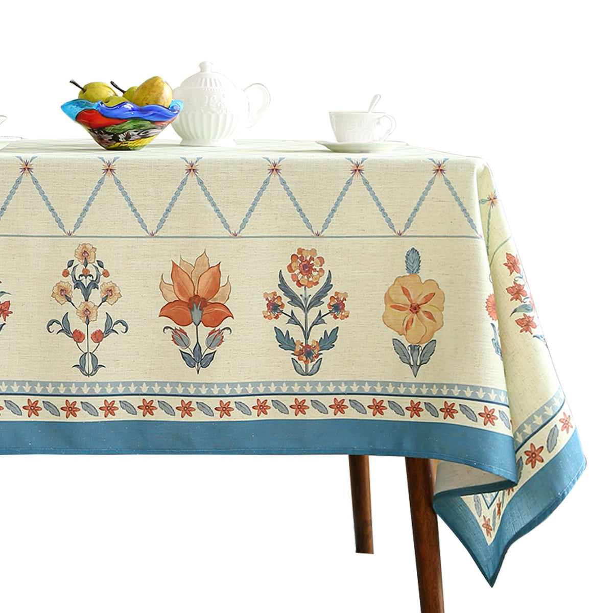ISAENNE Designer Vintage Small Square Floral Tablecloth,55"x55"