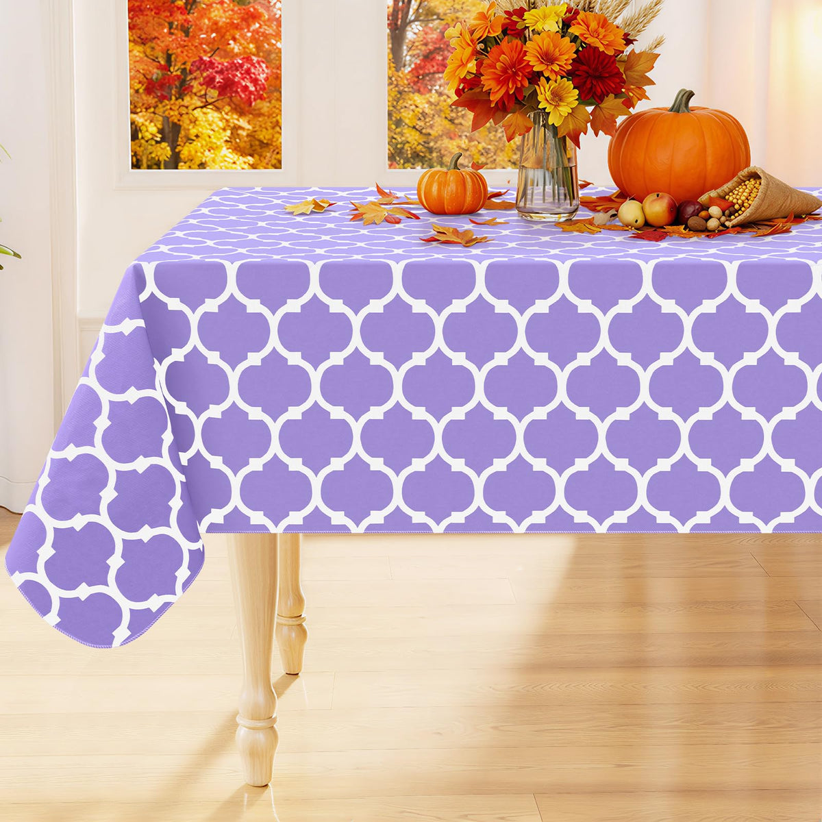 Smiry Rectangle Table Cloth, Flannel Backed Vinyl Tablecloth, 60"x84"