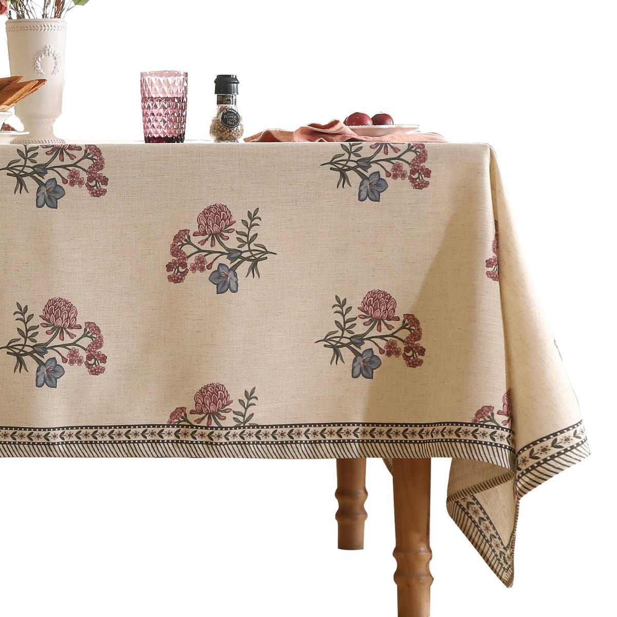 ISAENNE Designer Vintage Square Large Floral Tablecloth,67"x67"