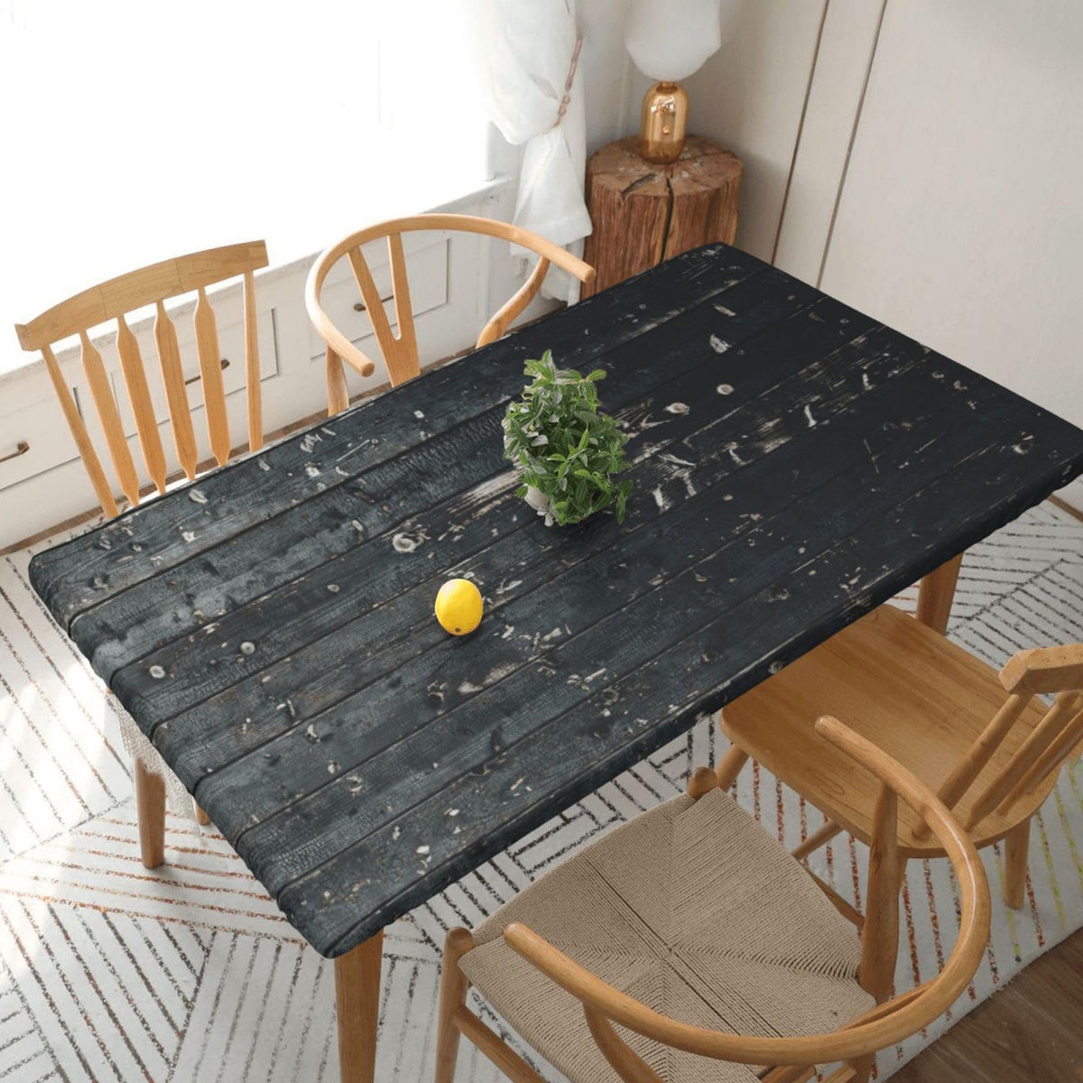 Tablecloth with Elastic Edge Black Brow Wood Grain Board Rectangle Waterproof Oil-Proof Table Cloth Washable Reusable Table Cover for Kitchen Dining, 5FT