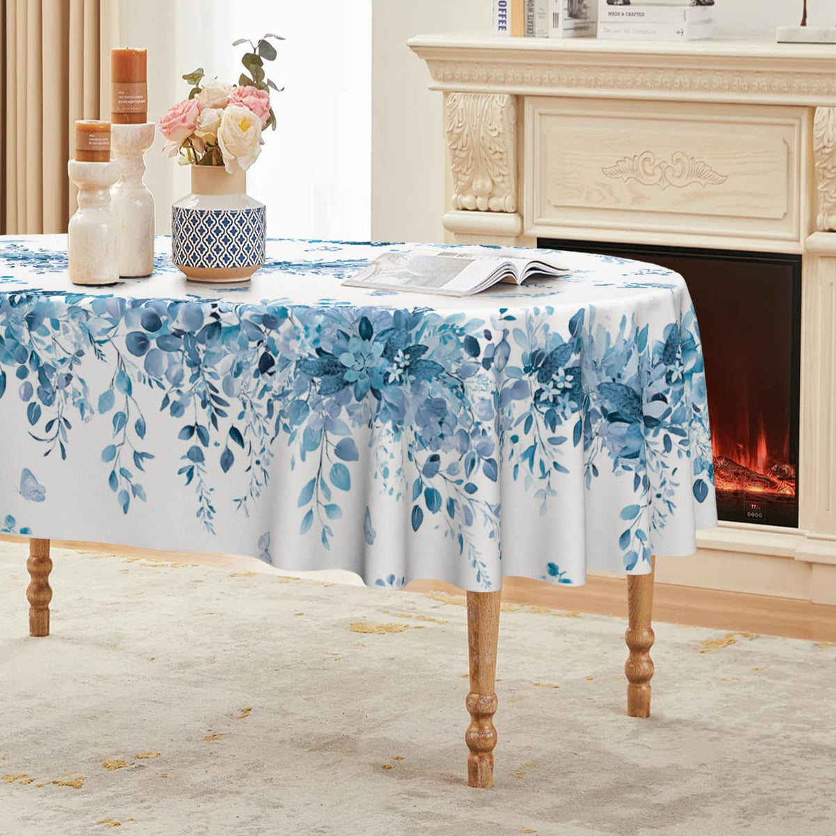 Horaldaily Spring Tablecloth 60 x 84 Inch Rectangular Eucalyptus Floral