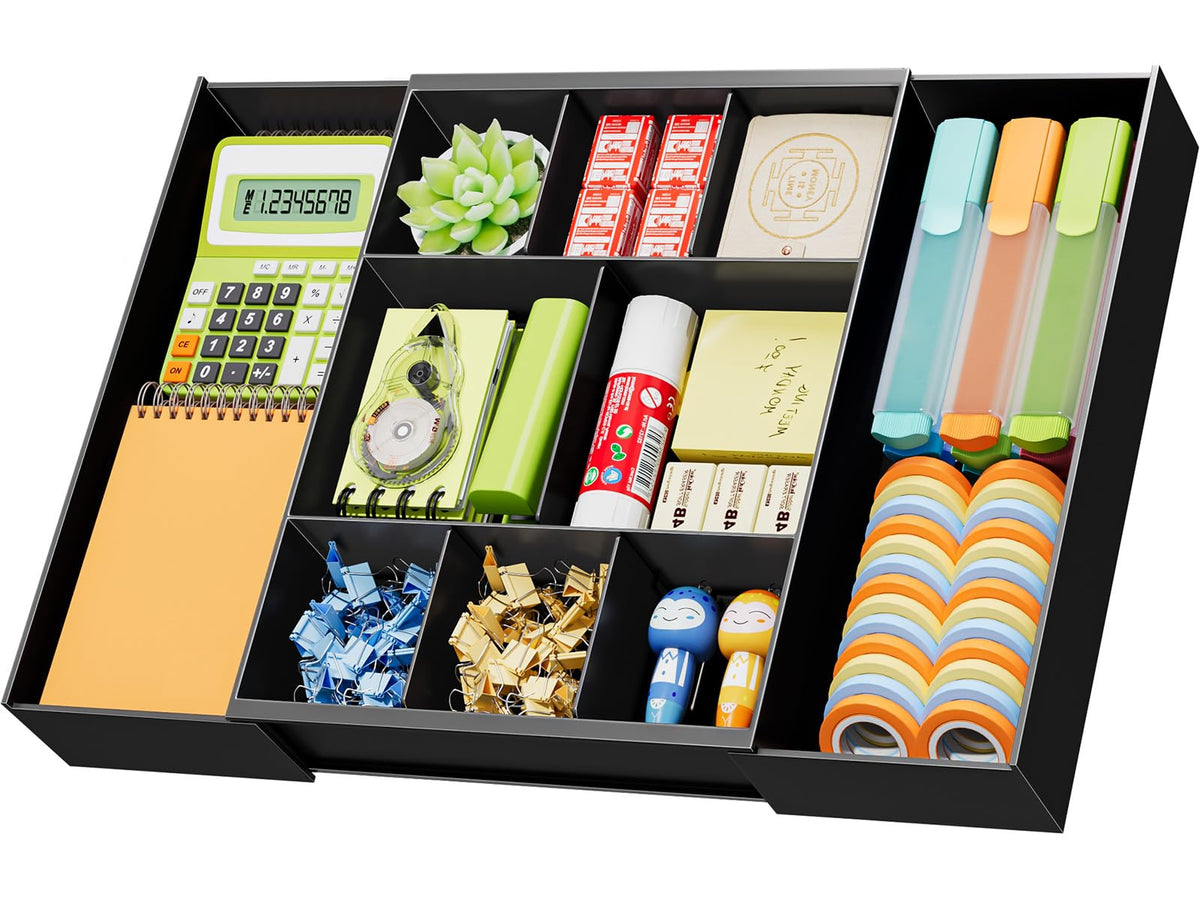 Marbrasse Expandable Desk Drawer Organizer, Clear Plastic Drawer Organizer Tray with 10 Adjustable Compartments, Desk Organizers and Accessories, 5 Drawer Dividers for Office Supplies, Makeup(Clear)