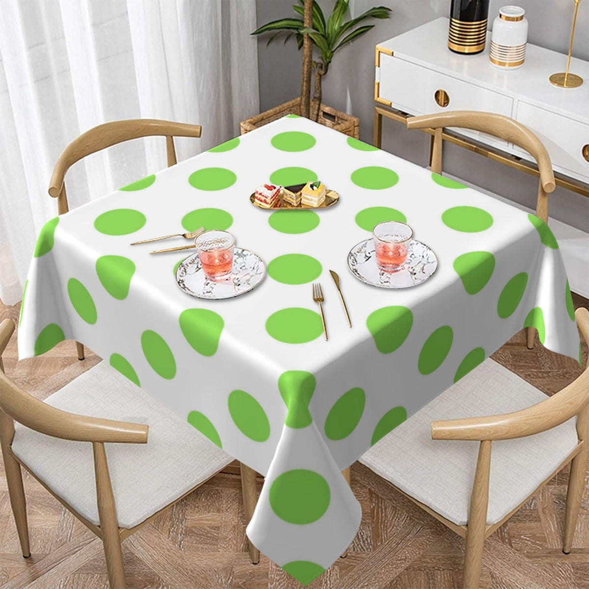 Square Tablecloth Black Polka Dots on Red Table Cover Washable Table Cloths for Kitchen Dinning Party Tabletop Modern Decoration 60 x 60inch