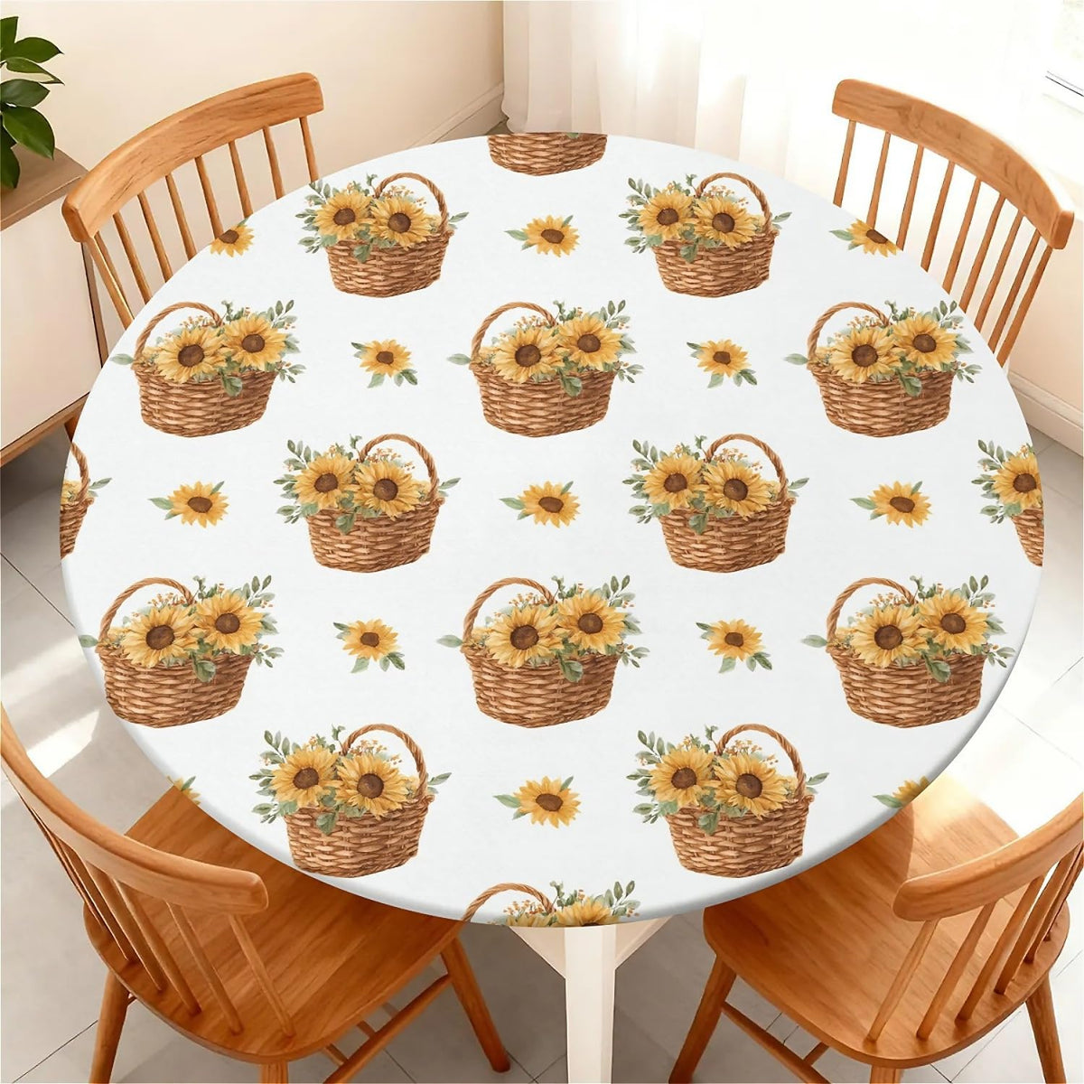 Round Fitted Tablecloth with Elastic Edge, Waterproof Stain Resistant Fabric Table Cover for 45"-48" Round Table, Indoor Outdoor Dining, Kitchen Decor, Camping, Party, Holiday, Black White Marble