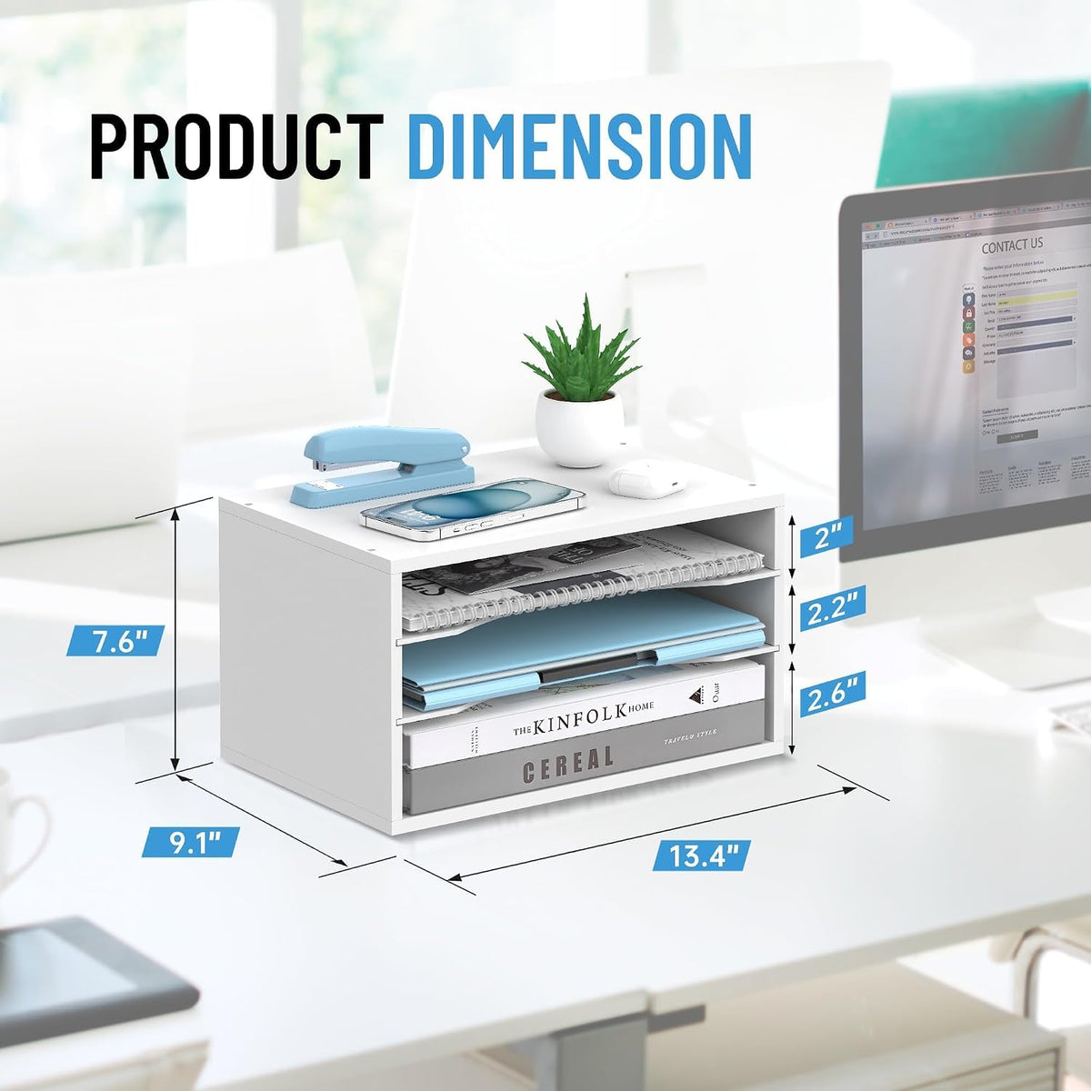 3-Tier Paper Organizer for Desk, Adjustable Mail Organizer, White