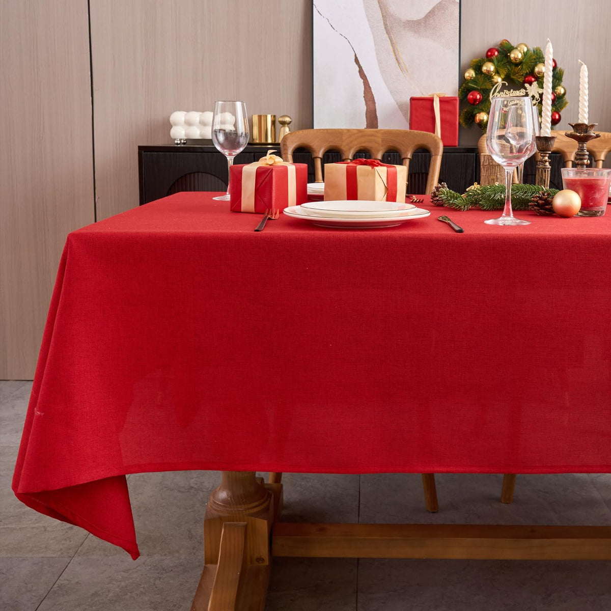 NLMUVW Burlap Linen Tablecloth 6ft, Tan Table Cloth Rectangular