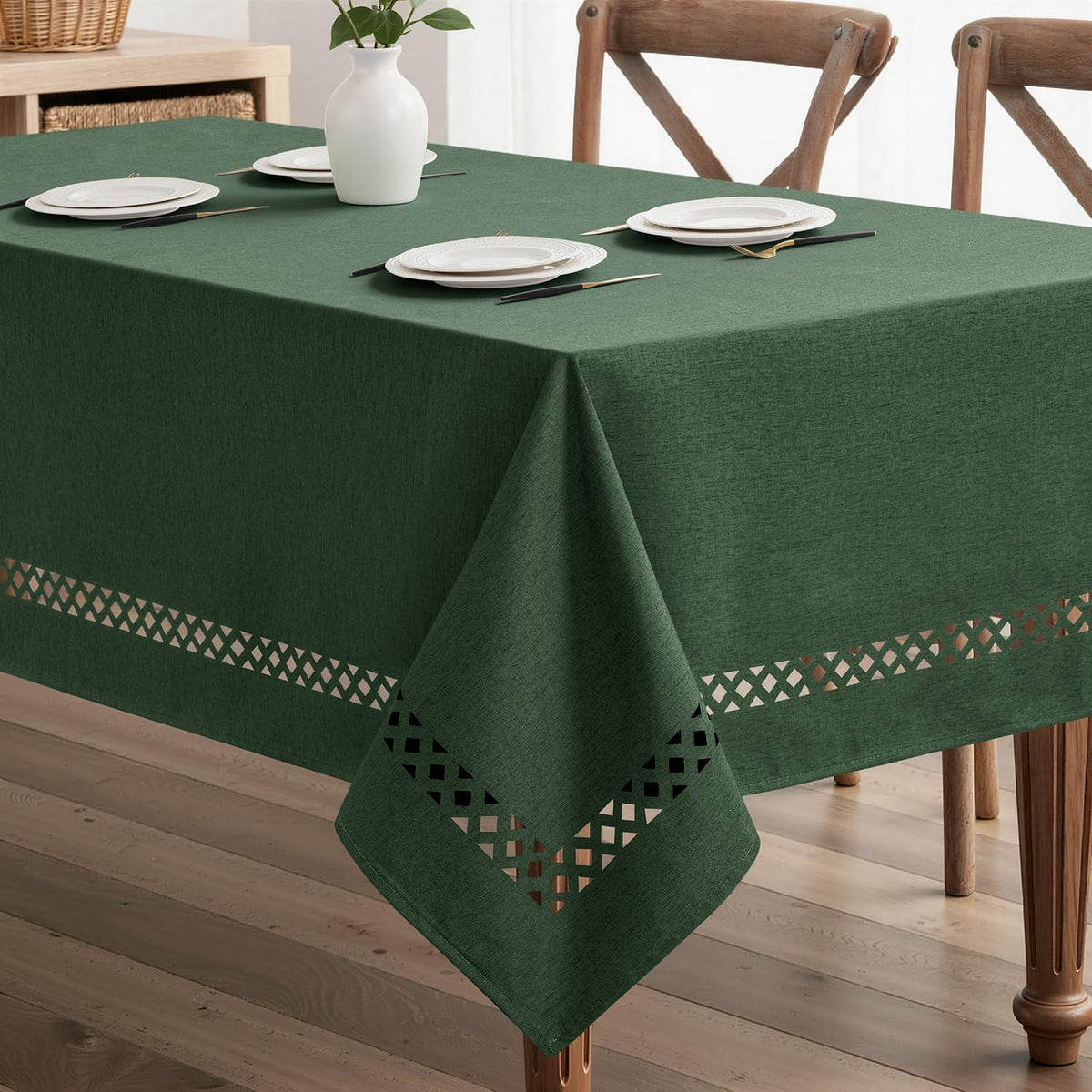 MIULEE Beige Rectangle Tablecloth with Decorative Cutouts 52x70 Inch