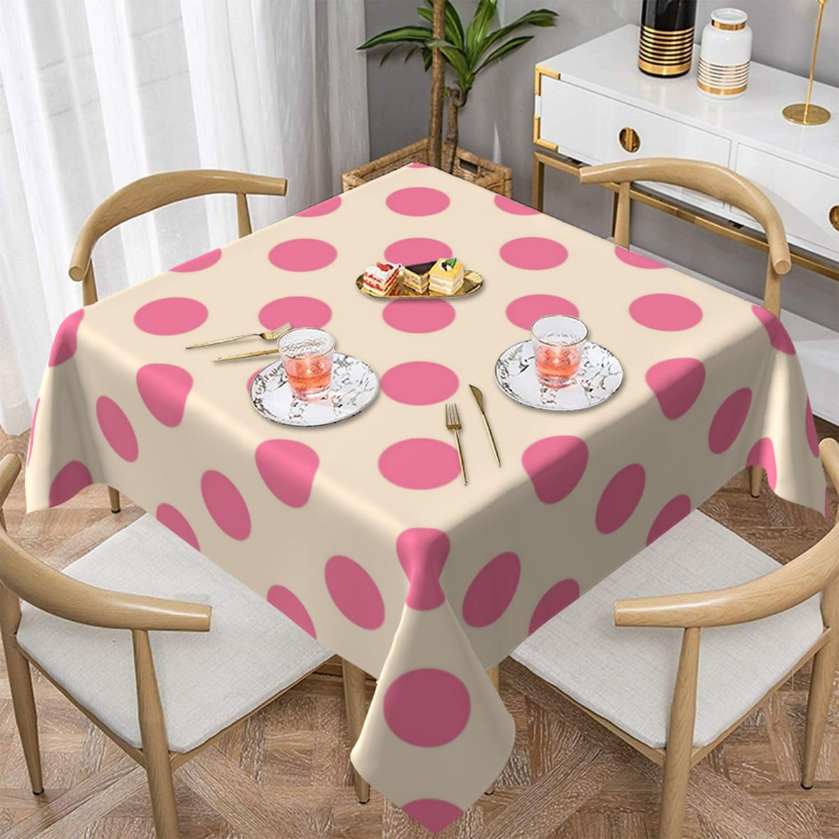 Square Tablecloth Black Polka Dots on Red Table Cover Washable Table Cloths for Kitchen Dinning Party Tabletop Modern Decoration 60 x 60inch