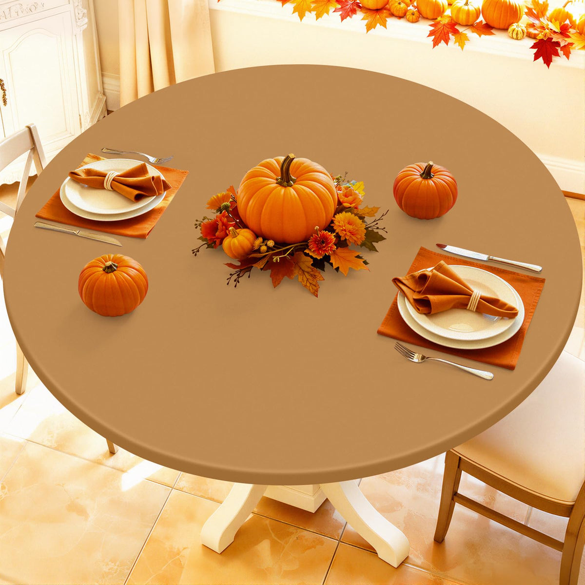 Moosfor Spandex Round Tablecloth, Fitted Table Cloth for 45"-56" Tables