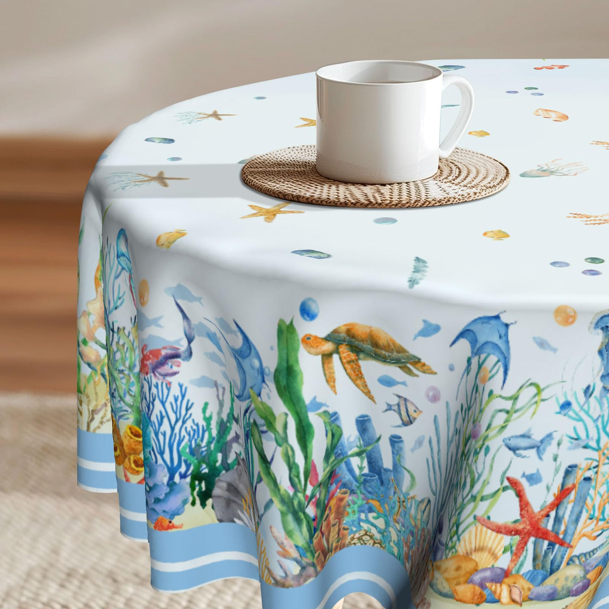 Imiss Floral Round Tablecloth Durable Washable Table Cover Bohemian Blue Red Floral Branches Decorative Farmhouse Table Cloth 60 Inch for Kitchen Dining Party Camping