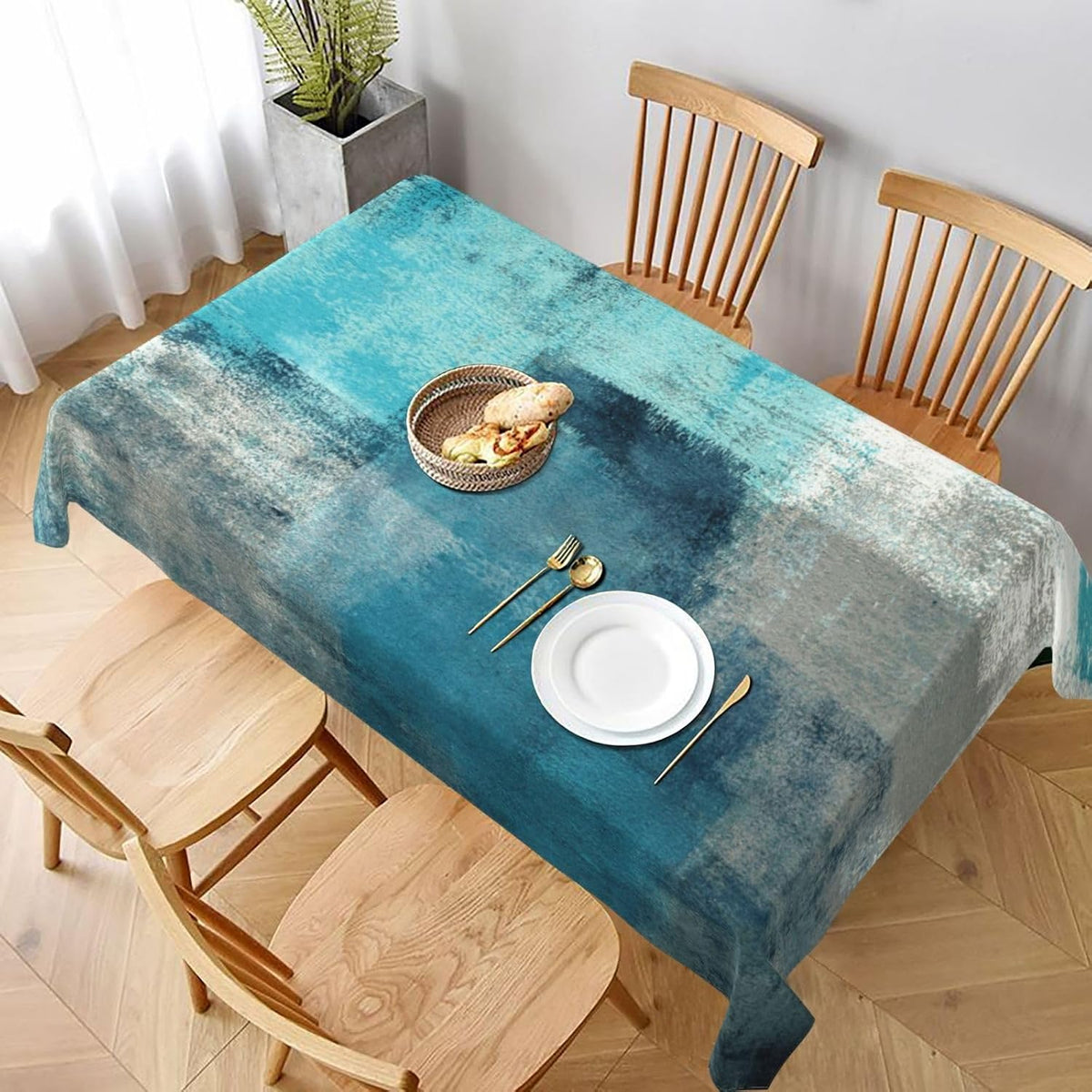 Teal and Grey Table Cloth Turquoise Tablecloth Rectangle Washable Table Cover for Decoration Kitchen Dining Room 60x90 Inch