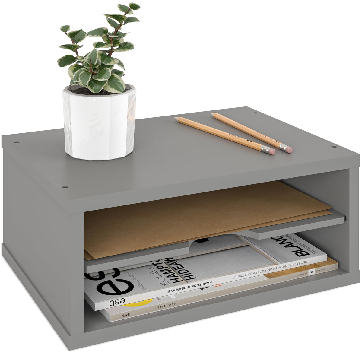 Ballucci File Organizer, 2-Tier Document Paper Sorter, Stackable Wood Desk Organizer Mail Holder, Monitor Stand with Storage Shelves, Black