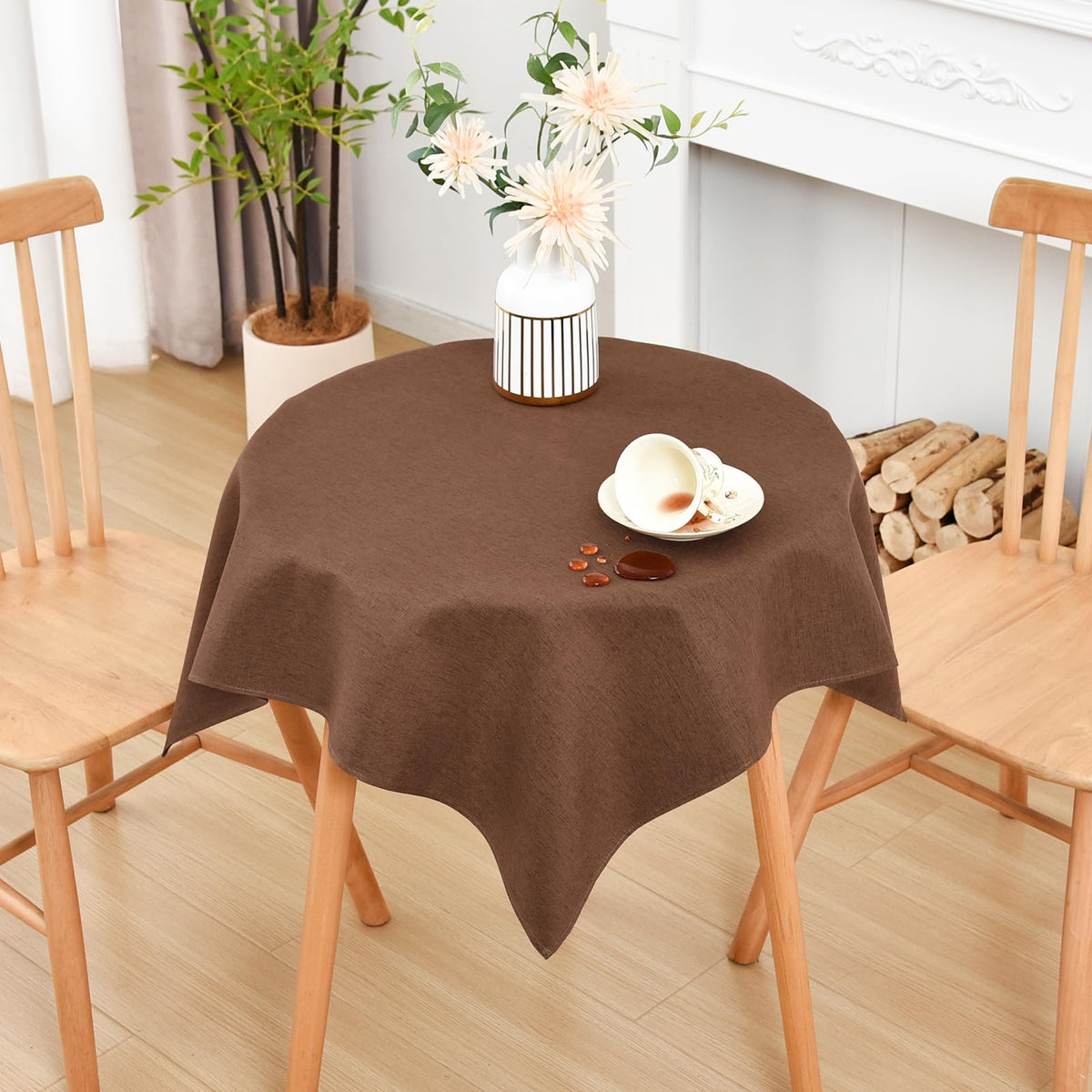 Wolkemer Oval Tablecloth 60 x 84 Inches Faux Linen Water Resistant