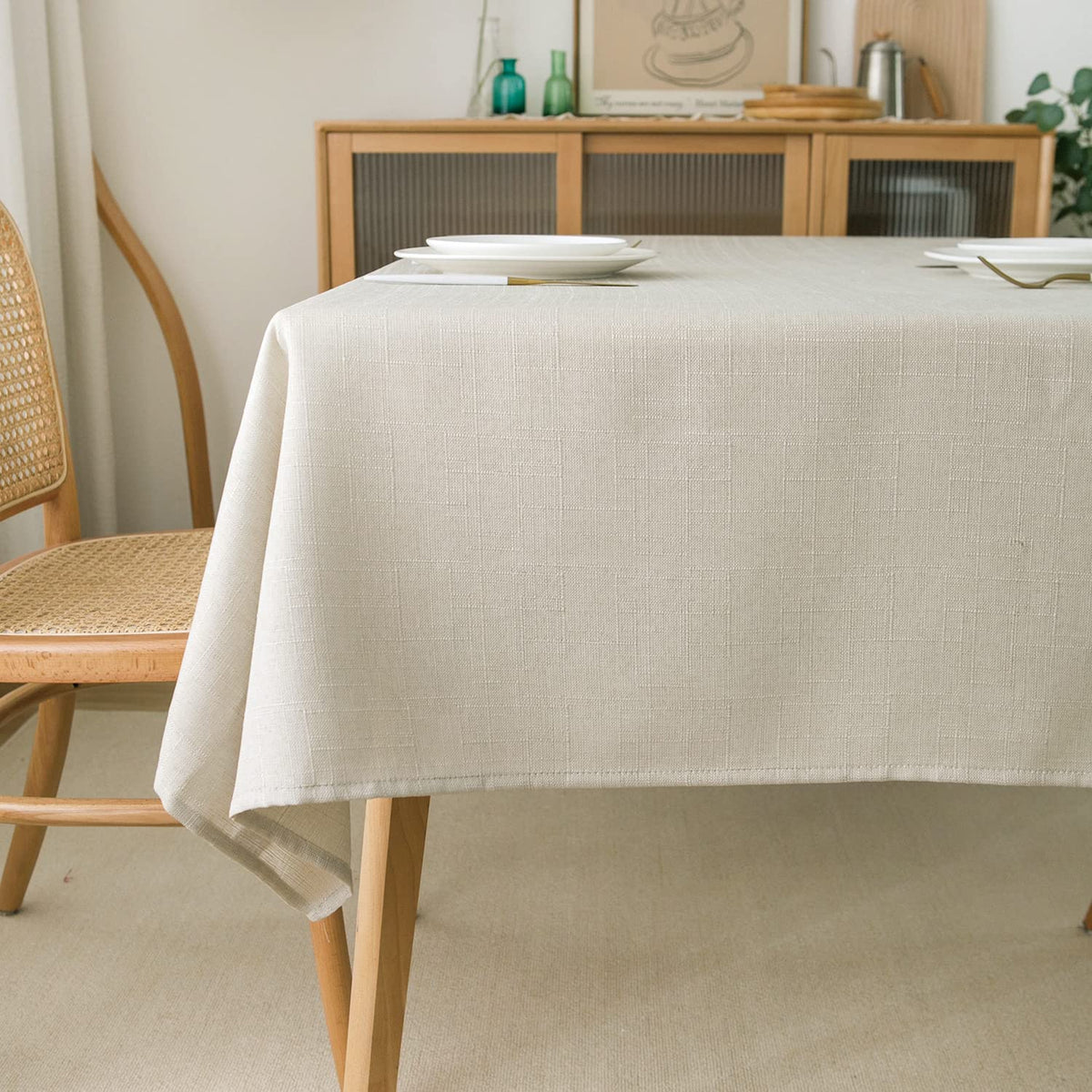 NLMUVW Burlap Linen Tablecloth 6ft, Tan Table Cloth Rectangular