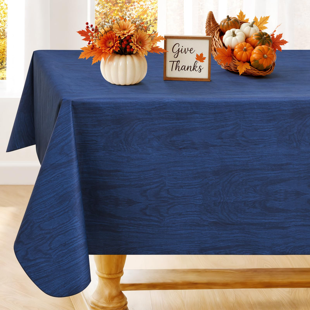 Smiry Rectangle Table Cloth, Waterproof Vinyl Tablecloths with Flannel Backing, Wipeable Spillproof Plastic Wood Grain Table Cover for Dining, Indoor and Outdoor (Beige, 60 "x 84")
