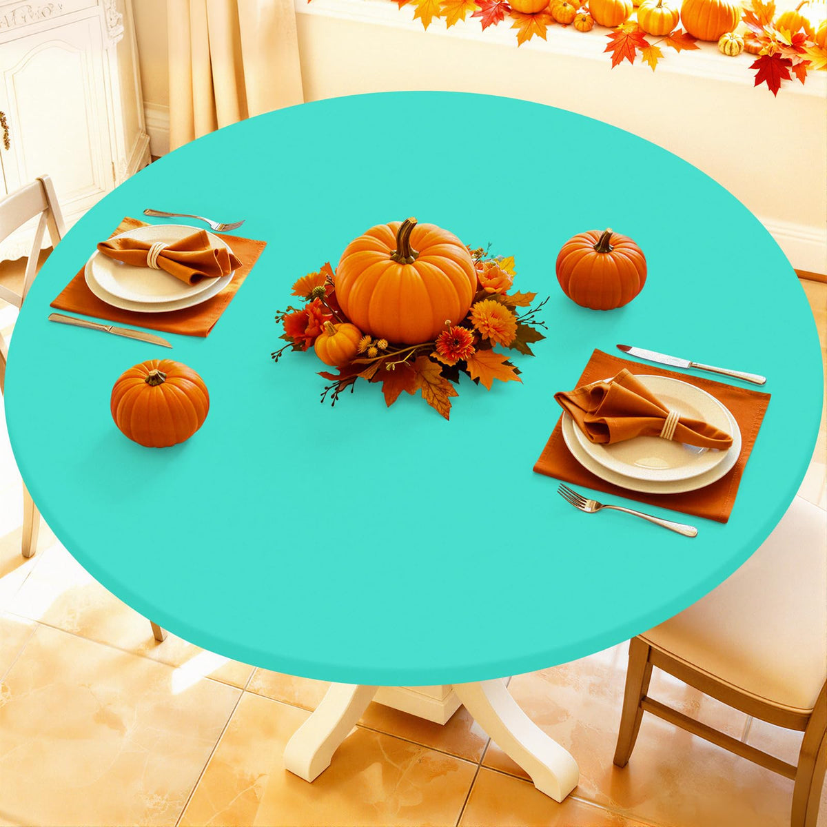 Moosfor Spandex Round Tablecloth, Fitted Table Cloth for 45"-56" Tables