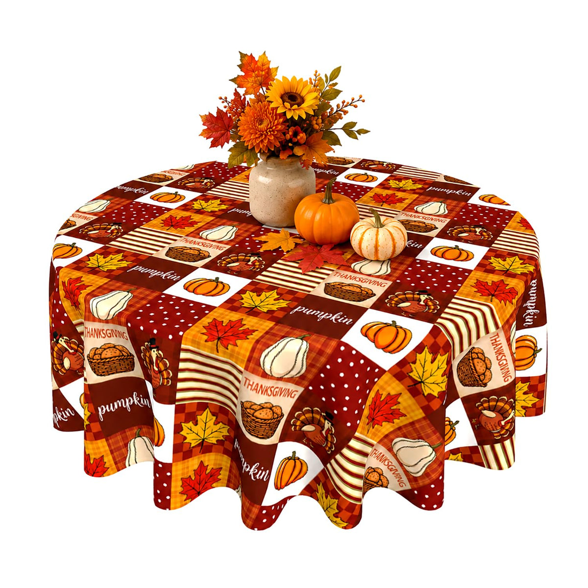 Fall Round Tablecloth 60x60 Inch Autumn Maple Leaves Birds Table Cover Holiday Decorations Seasonal Decor for Home Kitchen Dining Room Picnic Party