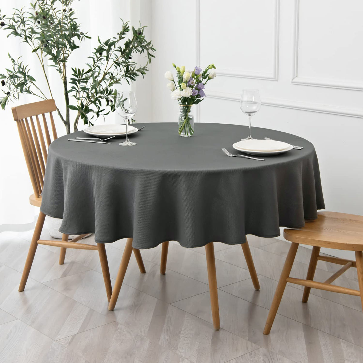 maxmill Rectangle Textured Tablecloth Waterproof Spillproof Wrinkle Free Table Cloth, Kitchen Dining Tabletop Decoration, Fabric Table Cover for Outdoor and Indoor Use, 52 x 70 Inch, Beige