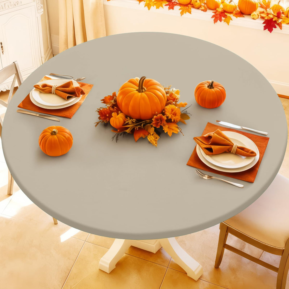 Moosfor Spandex Round Tablecloth, Fitted Table Cloth for 45"-56" Tables