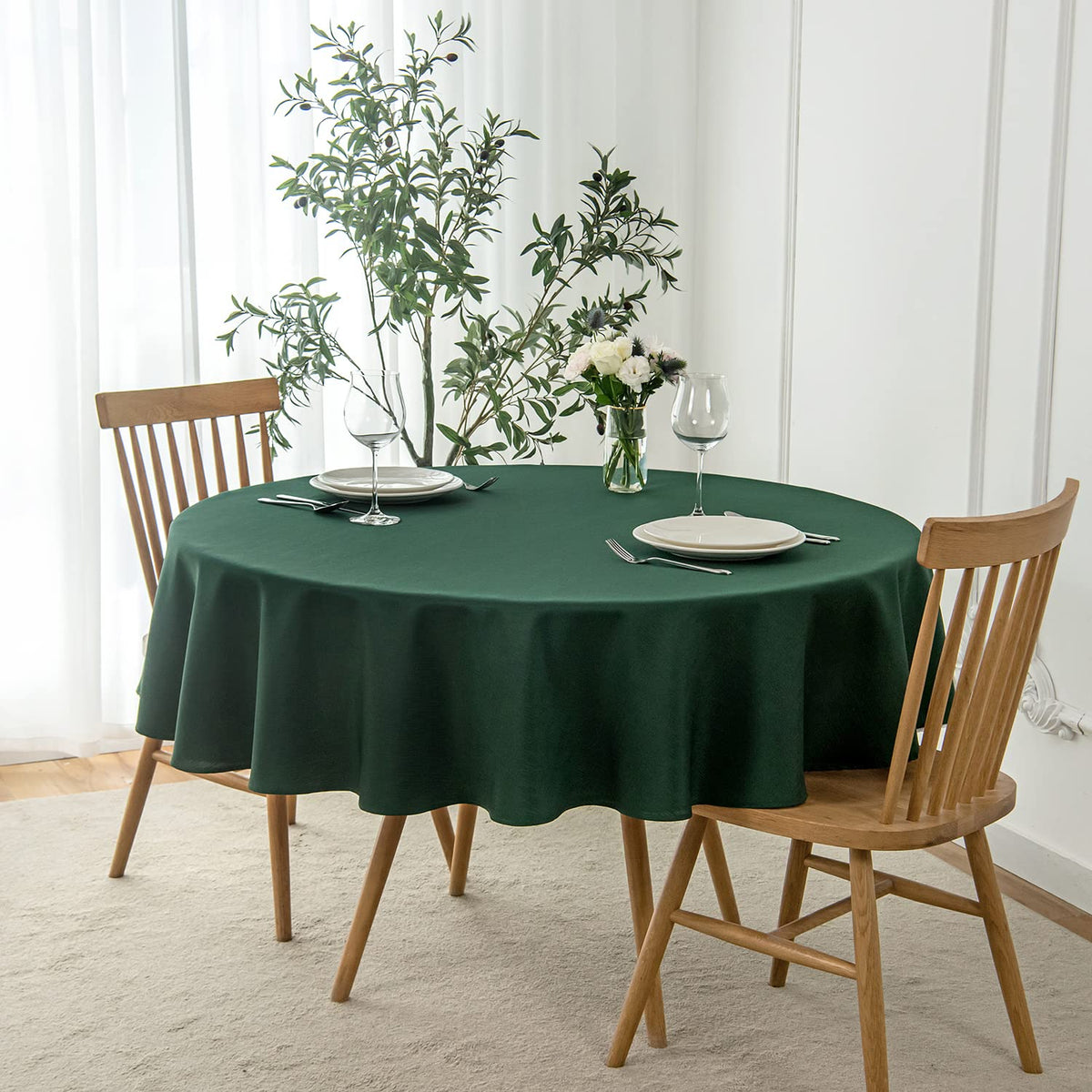 maxmill Rectangle Slubby Textured Tablecloth Waterproof Spillproof Wrinkle Free Table Cloth, Kitchen Dining Room Decoration, Fabric Table Cover for Holiday Party Dinner, 52 x 70 Inch, Sage Green