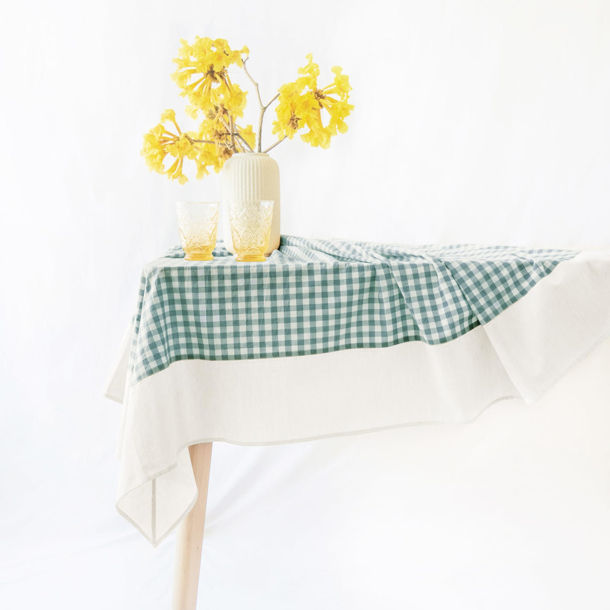 MONDAY MOOSE Ruffle Farmhouse Rustic Rectangle Natural Stonewashed Cotton Tablecloth for Kitchen, Dining Room, Restaurant (60x86 inch, Teal Green)