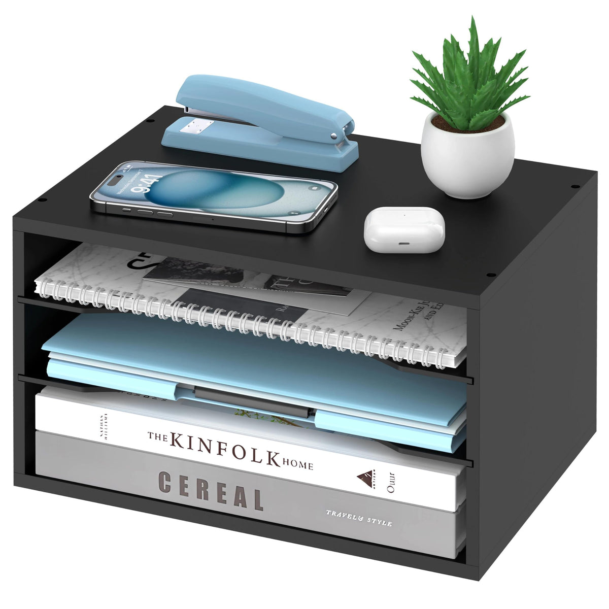 3-Tier Paper Organizer for Desk, Adjustable Mail Organizer, White
