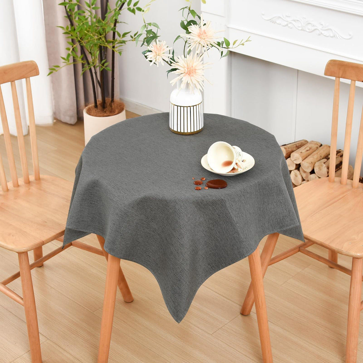 Wolkemer Oval Tablecloth 60 x 84 Inches Faux Linen Water Resistant