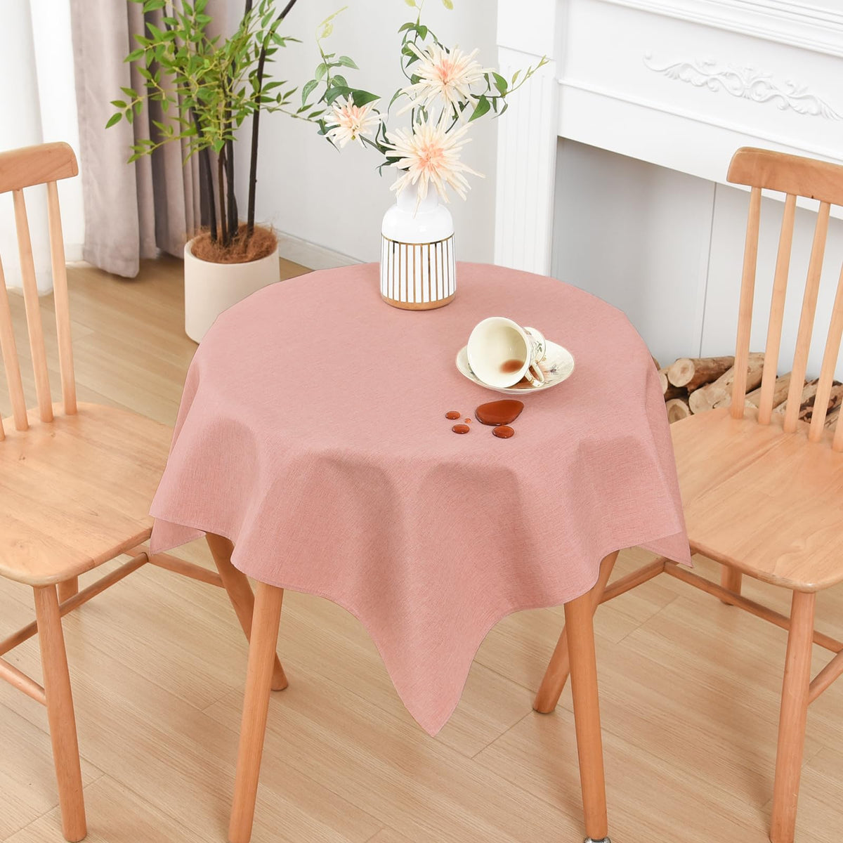 Wolkemer Oval Tablecloth 60 x 84 Inches Faux Linen Water Resistant