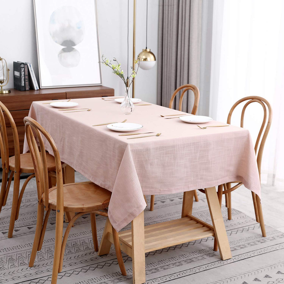 maxmill Flaxy Faux Linen Table Cloth with 2-Tone Slubby Texture Wrinkle Resistant Anti-Shrink Soft Tablecloth for Kitchen Dining Tabletop for Banquet Parties Rectangle 52 x 70 Inch Light Grey