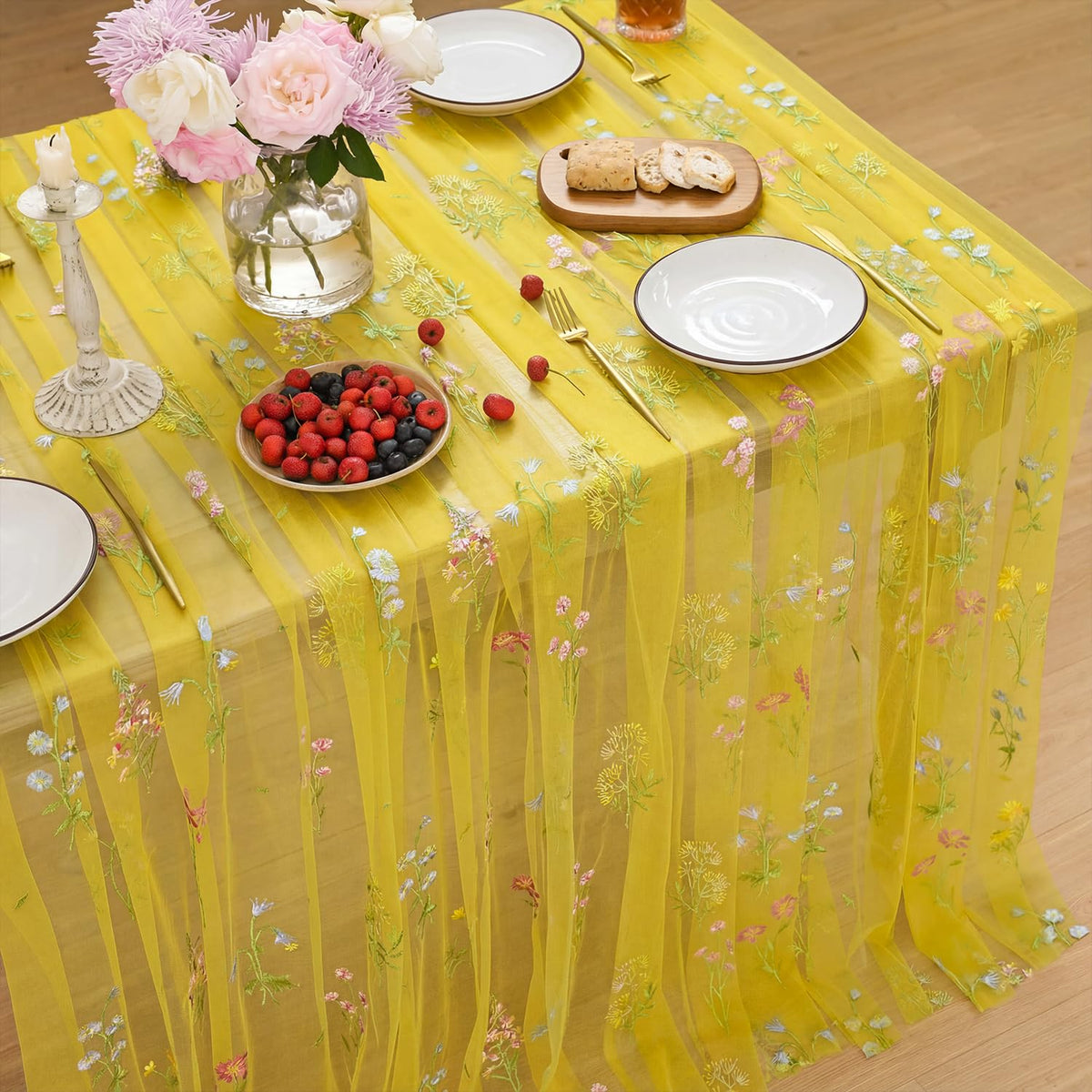 Horaldaily Embroidery Fall Caramel Tablecloth 60×84 Inch Rectangular