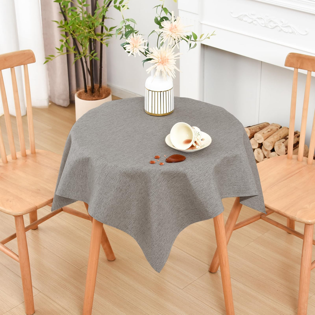 Wolkemer Oval Tablecloth 60 x 84 Inches Faux Linen Water Resistant