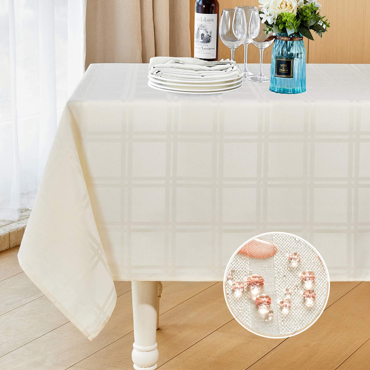 Mebakuk Rectangle Table Cloth Linen Farmhouse Tablecloth Waterproof Anti-Shrink Soft and Wrinkle Resistant Decorative Fabric Table Cover for Kitchen (Flaxen, 52" x 70" (4-6 Seats))